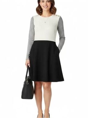 Ann Taylor Loft mixed media color block black dress sz 16